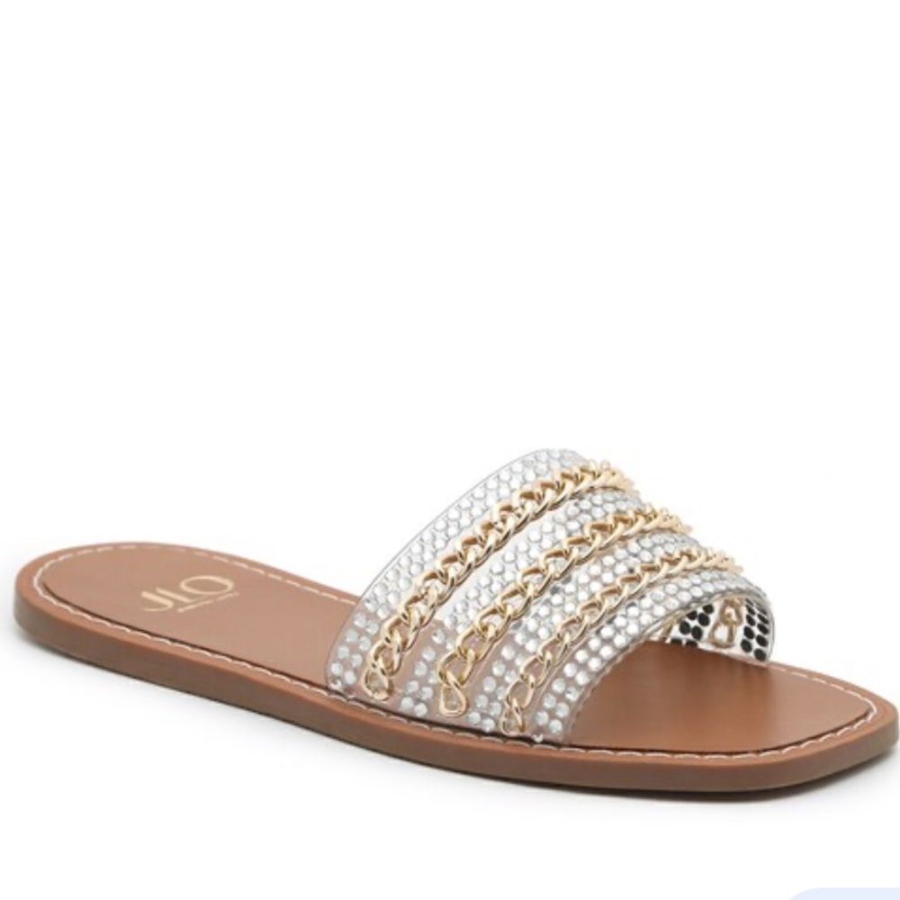 🥿✨ J Lo Flat Sandals - Size 7.5 - Never Worn - Clear, Gold, Silver Metallic